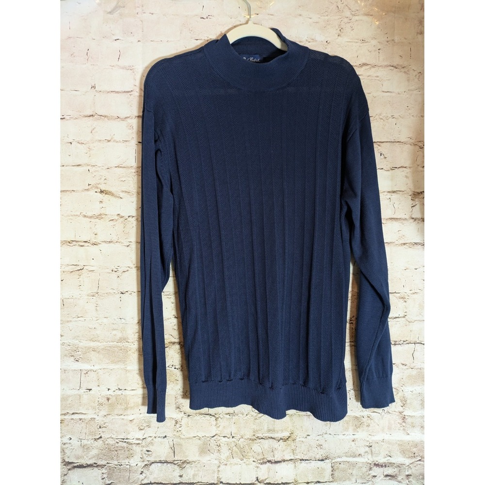 Paul Fredrick Silk Sweater Mens XL Navy Blue Lightweight‎ Ribbed Mock Neck